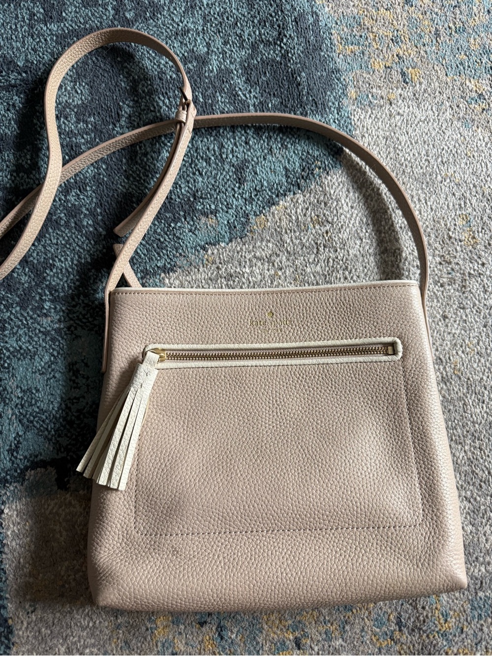 kate spade light beige pebbled leather crossbody with tassel